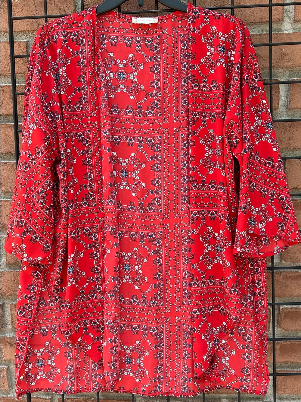 Altar'd State Red Bandana-Print Open Kimono